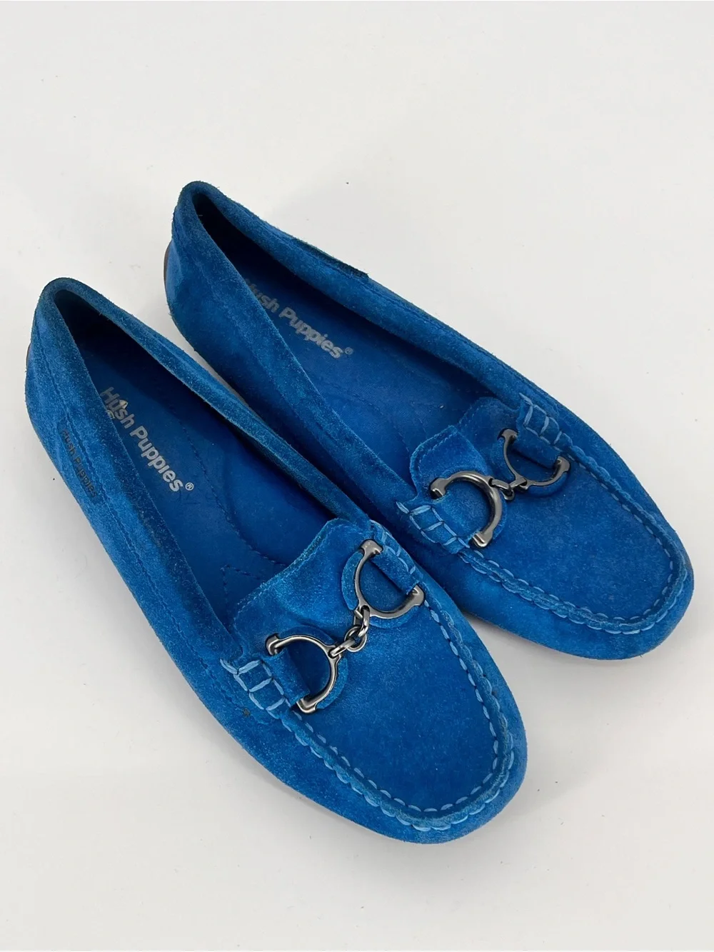 Hush Puppies Women’s 8.5 Blue Suede Horsebit Loafers Driving Moccasins Flats
